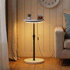 MAHANCRIS Small Round Side Table, Adjustable Height Drink Table, Pedestal Side Table with LED Light and Cup Mat, Coffee Martini Table, for Small Spaces, White and Black ETHW32E01
