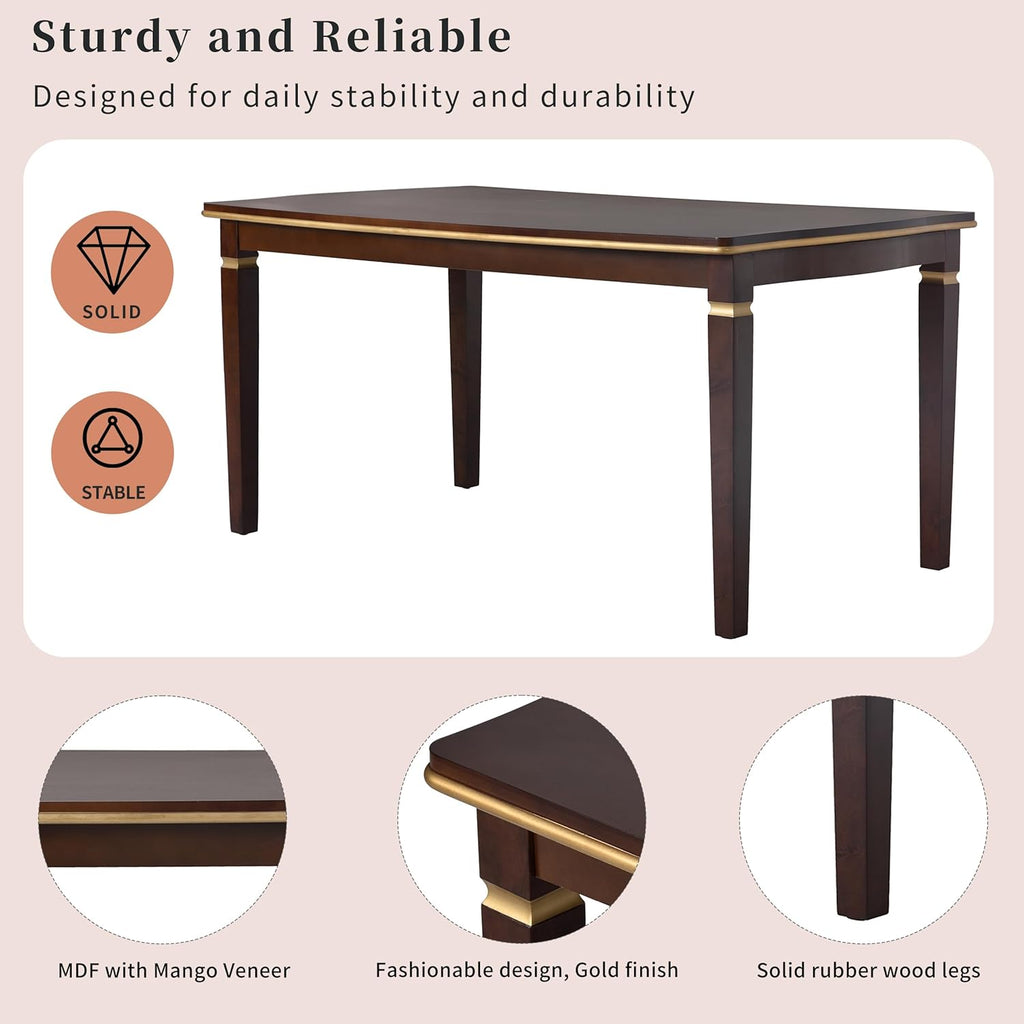 Merax 6-Piece Solid Wood Dining Table Set, Modern Elegant 60" Rectangular with 4 High-Back Tufted Upholstered Chairs + 1 Bench for Kitchen Room, Espresso