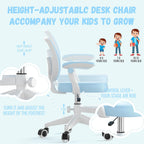 Ergonomic Kids Desk Chair 4-12, Adjust Height Children Study Computer Chair | Mesh Student Teen Task Gaming Chair | with Footrest & Flip-up Armrest & 360° Wheels | Children Office Chair for Boys Girls