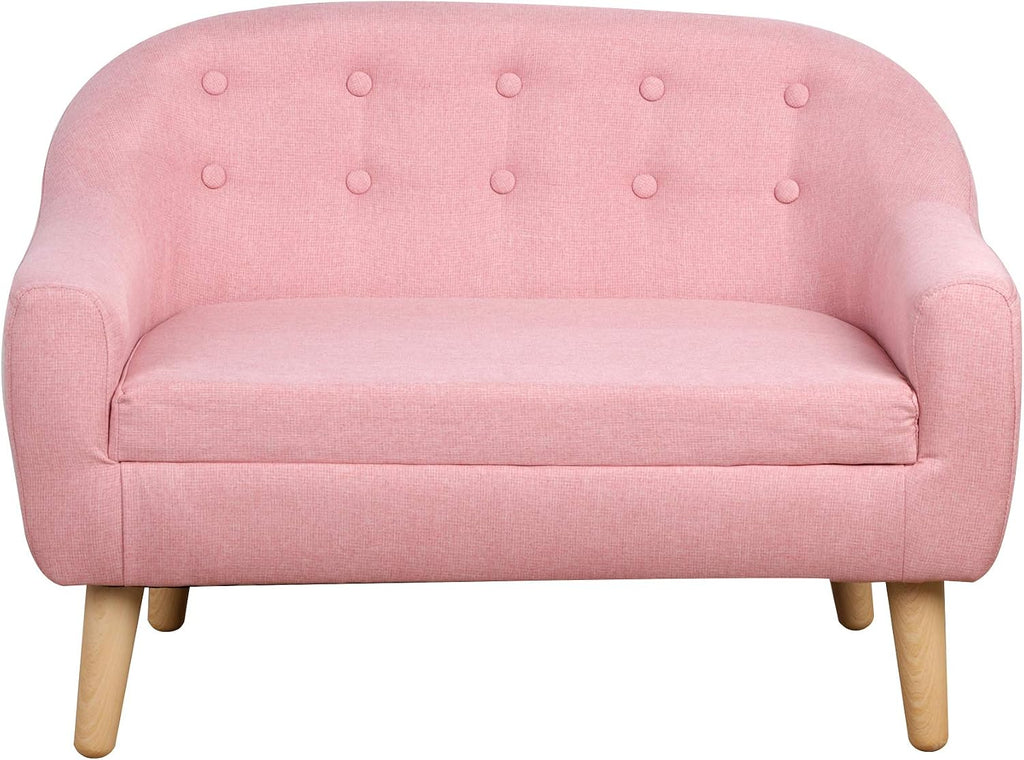 2 Seat Sofa Linen Fabric and Wooden e Sofa for and Toddlers Ages 3 7, 11" High Seat, Pink