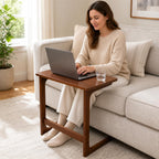 C-Shaped Side Table for Couch, Solid Wood End Table, Wooden C Table for Sofa, Couch Side Table for Laptop, Small End Table for Living Room, Bedroom, Walnut, 23.6 x 15.7 x 27.6 in