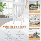 GOFLAME 2-Tier Round End Table, Mid-Century Modern Sofa Side Table with Storage Shelf, Solid Wood Legs, Compact Accent Table, Nightstand for Living Room, Bedroom, Small Space, White