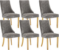 Dining Chairs Set of 6，Modern Channel Tufted Upholstered Dining Chairs with Golden Stainless Steel Legs, Comfortable Chenille Fabric Kitchen Chairs for Dining Room (Grey, 6pc)