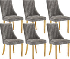 Dining Chairs Set of 6，Modern Channel Tufted Upholstered Dining Chairs with Golden Stainless Steel Legs, Comfortable Chenille Fabric Kitchen Chairs for Dining Room (Grey, 6pc)