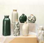 Ceramic Vase Set of 6，Flower Vases for Bouquet，Small Vases for Pampas Grass Dried Flowers，Vintage Vase for Centerpieces，Chinoiserie Decor，Shelf Decor, Table, Living Room Bedroom- Green and Beige