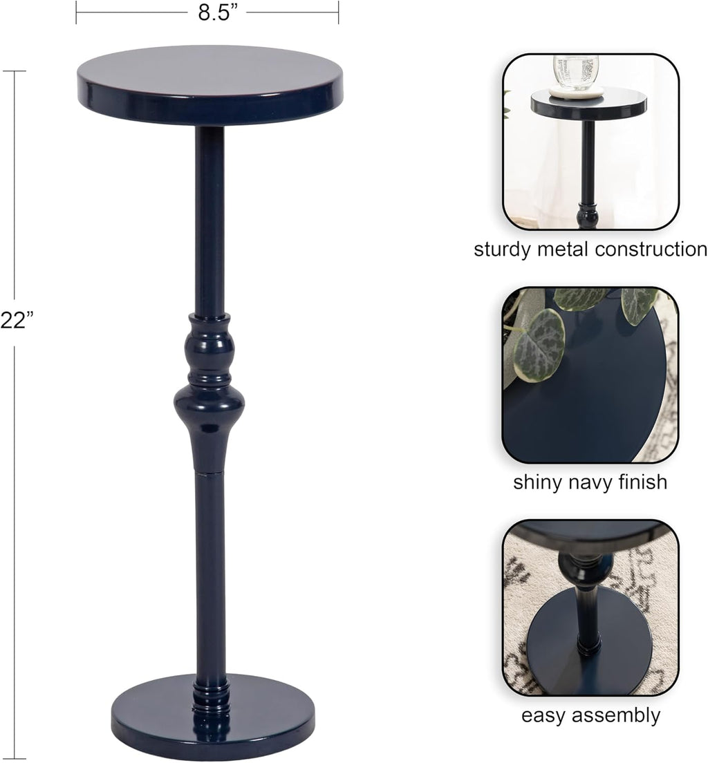 Kate and Laurel Stratton Vintage Round Pedestal Drink Table; 9 x 9 x 22; Navy Blue; Decorative Mini Table for Use as Indoor Plant Stand or Cute Living Room Accent