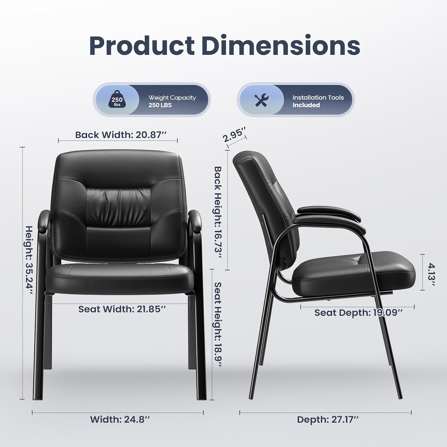 Modern Conference Room Chairs with Arms, PU Leather Padded Guest Chair with Welded Steel Frame, Ergonomic Office Reception Chair, 300LBS, Waterproof & Easy to Clean,Black,Set of 4