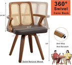 Walnut Dining Chairs - Swivel Rattan Dining Chairs with Bentwood Frame with Ergonomic Cane Back, Curved Arms, MCM Dining Chairs for Kitchen/Restaurant/Living Room/Conference (Walnut Brown, Set of 2)