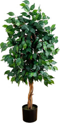 Nearly Natural 4ft Triple Trunk Ficus Silk Tree with Natural Wood Trunks and Dense Foliage, Mid-Size Faux Floor Plant for Home and Office