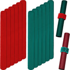 RoundFunny 12 Pcs Christmas Wrapping Paper Roll Holder Clips Red Dark Green Holiday Flip Wraps Clamps Plush Covered Metal 1 x 9 Inch Slap Band Poster Holder for Christmas Thanksgiving Gift Wrapping