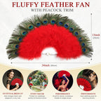 Peacock Feather Fan, Fluffy Feather Folding Hand Fan for 1920s Flapper Costume, Roaring 20s Party, Wedding Decor, Tea Party, Stage Dance (Yellow)