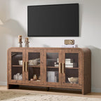 59" Sideboard Buffet Cabinet with Storage, Sideboard Cabinet with Adjustable Shelves & 4 Glass Doors,Coffee Bar Console Table for Kitchen, Living Room, Entryway (Dark Burl)
