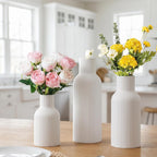 White Ceramic Flower Vases Set of 3, Modern Matte Vertical Ribbed, Nordic Minimalist Decor for Pampas, Dried & Fresh Flowers, Centerpiece for Living Room, Shelf, Entryway, Wedding,Office