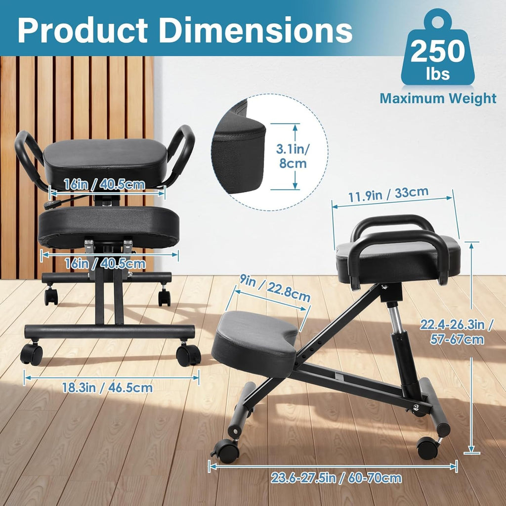 Ergonomic Kneeling Chair with Back Support, Office Kneeling Chair with Adjustable Height and Lumbar Support, Suitable for Banks, Conference Rooms, Offices, and Home Reception(Without Backrest)