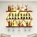 Large Wine Rack Wall Mounted Solid Wood DIY Floating Bar Liquor Bottles Storage Rack Hanging Holder Wine Bottle Racks for Home Bar Dining Room Decorative (47in/120cm)
