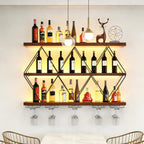 Large Wine Rack Wall Mounted Solid Wood DIY Floating Bar Liquor Bottles Storage Rack Hanging Holder Wine Bottle Racks for Home Bar Dining Room Decorative (47in/120cm)