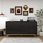 MUUEGM Buffet Cabinet with Storage, 58" Fluted Sideboard Kitchen Storage Cabinets with Shelves and 4 Doors, Modern Wood buffets & Sideboards for Dinging Room, Living Room, Black Storage Cabinet