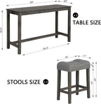 KEIKI 4-Piece Bar Table Set with Power Outlet, USB Ports, and 3 Padded Stools, Dining & Game Room Furniture, Sturdy Wooden Frame, Rustic Faux Wood Design, Dark Gray