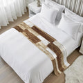 Bed Runner for Queen Size Beds, Patchwork Texture Decorative Bed Runners Scarves for Bedroom, Retro Rustic Blocks Abstract Linen Brown Washable Bedding Scarf Cover