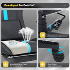 Gaming Chair with footrest,6D armrests for Gamer Chair,360° Perfectly Support Your Elbows and Wrists,Breathable Suede Fabric and 155° Recline with lumb Support(Dark Gray-Blue) (Grey-Blue)