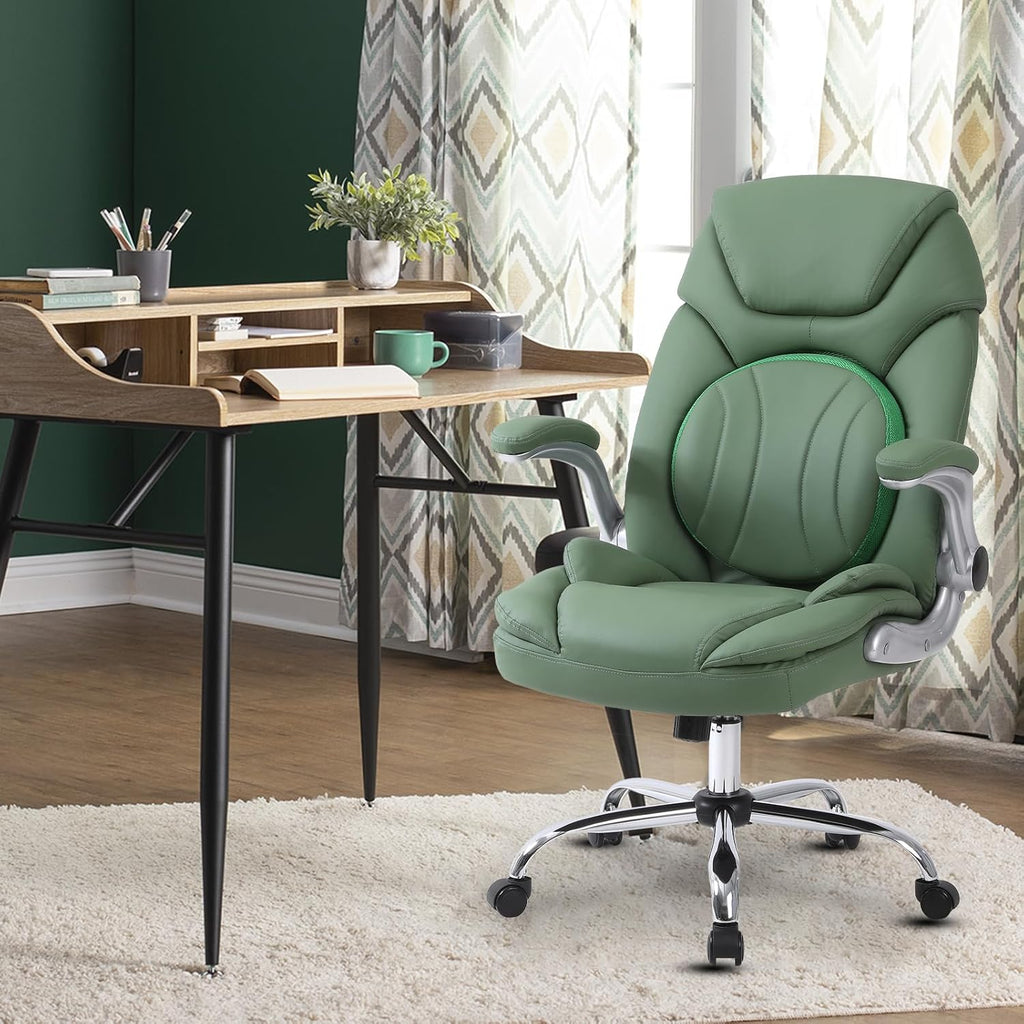 400lbs Green Office Chair Big Tall Comfortable Desk Chair with Back Support Arms, Wide Seat Cute Criss Cross Home Office Desk Chairs for Women