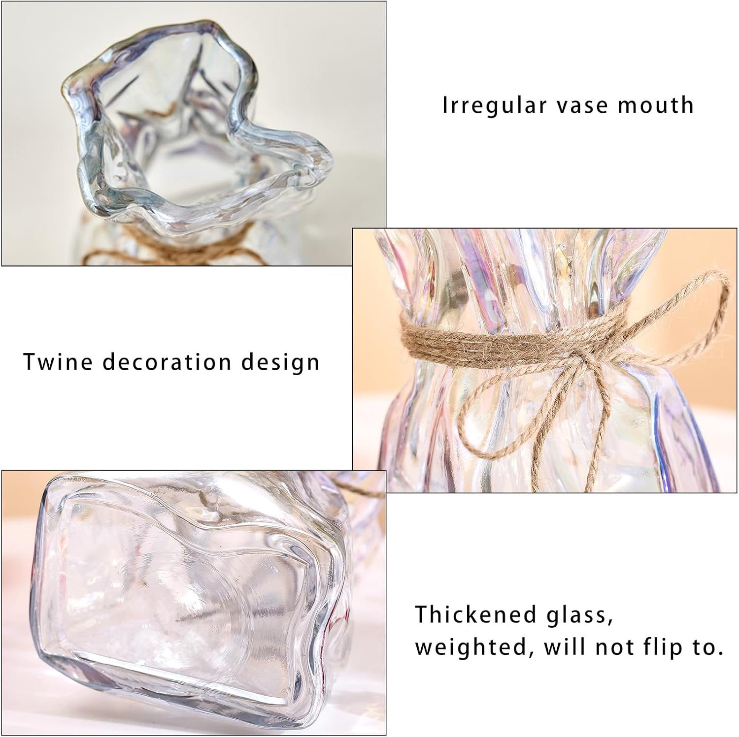 Colorful Irregular Shaped Modern Minimalist Glass Vase - Fashionable Multi-Use Home Decor for Flowers, Centerpiece, Kitchen, Office, Wedding & Holiday