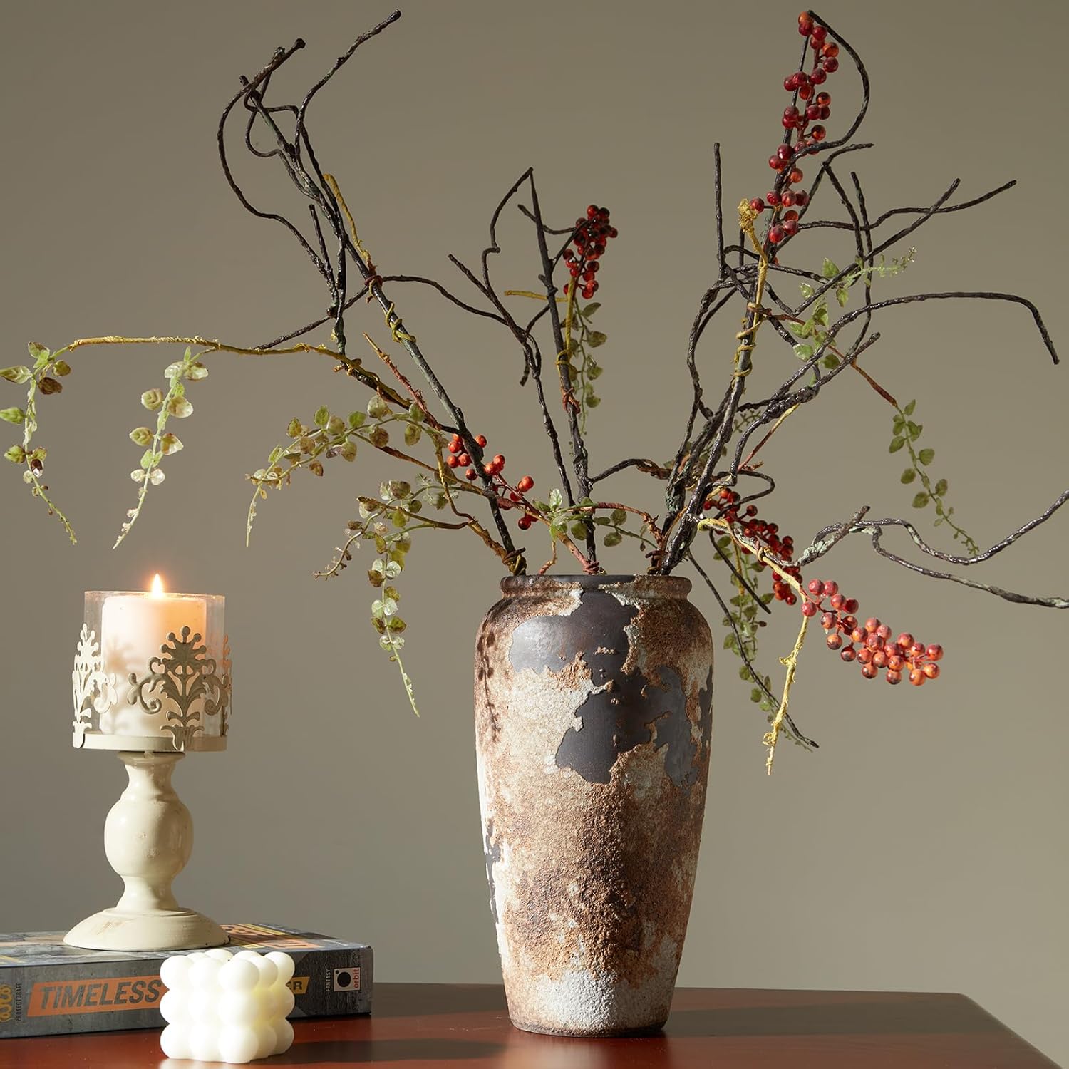Smiletag Rustic Vase for Home Decor, Farmhouse Terracotta Vases, Stone Vases, Large Vases for Living Room Decor, Rustic Flower Vase Decoration for Living Room Tall Ceramic Vase
