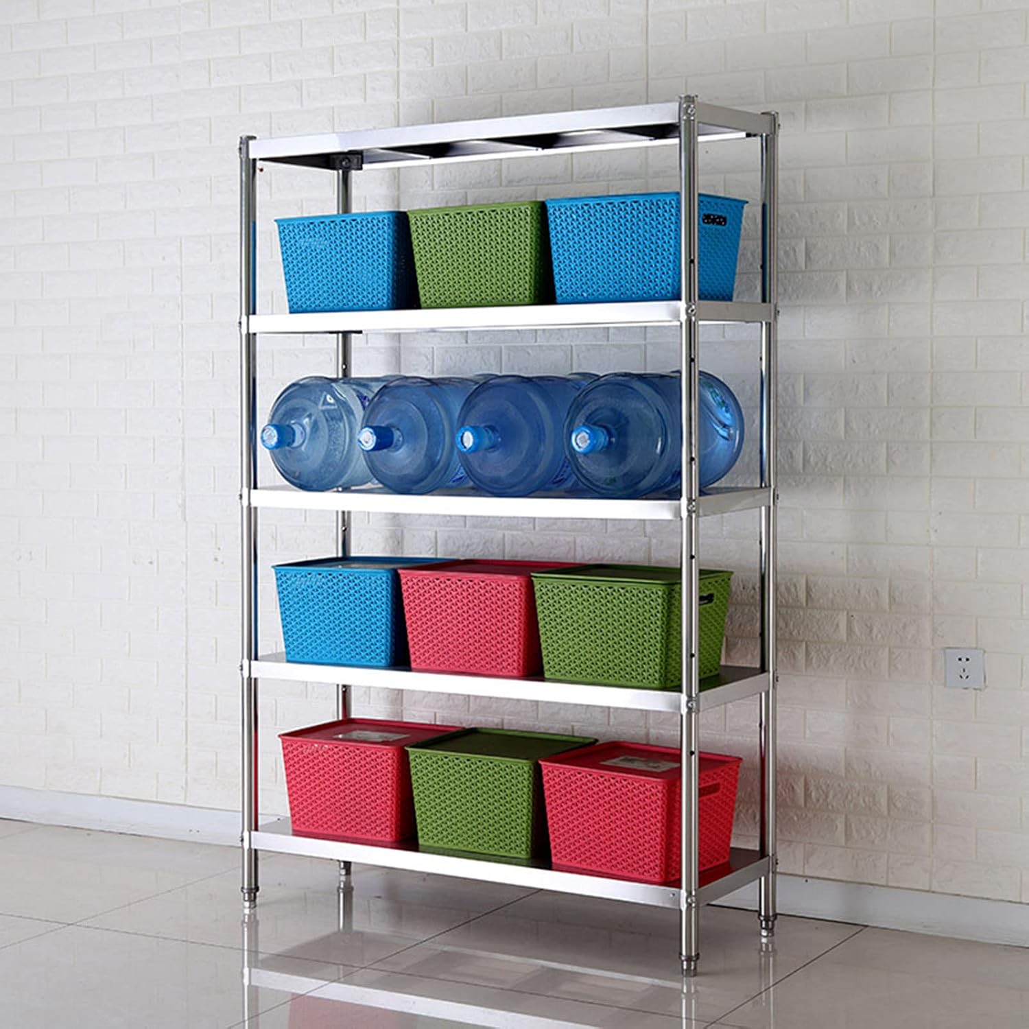Kitchen Island Baker's Rack with 5 Tier Microwave Stand and Storage Shelf 90cm Height