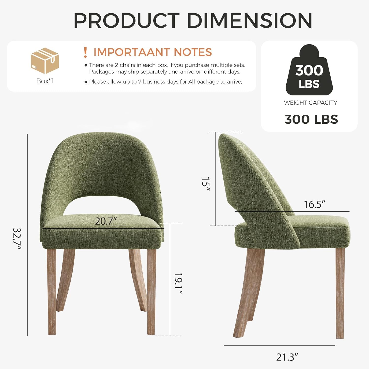 Wooden Dining Chairs Set of 4, Upholstered Modern Chenille Dining Room Chair Kitchen Chairs, Comfy Farmhouse Dinner Chair for Kitchen Dining Room, Green