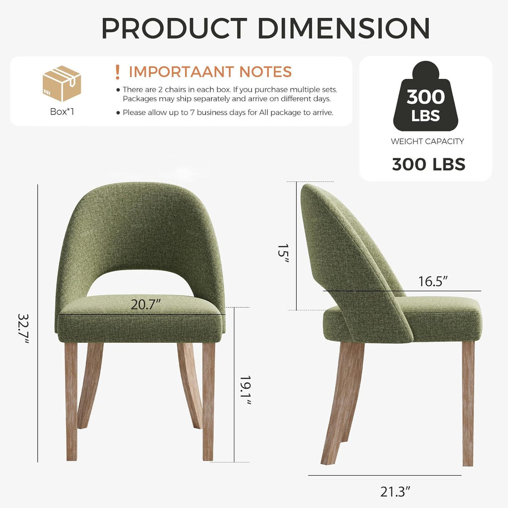 Wooden Dining Chairs Set of 4, Upholstered Modern Chenille Dining Room Chair Kitchen Chairs, Comfy Farmhouse Dinner Chair for Kitchen Dining Room, Green
