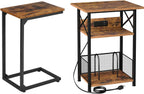 AMHANCIBLE C Shaped End Table，Large Turntable Stand with Storage Cabinet