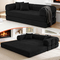 79'' Convertible Sofa Bed, Boneless Couch-in-a-Box, Corduroy Floor Futon Loveseat Sleeper, 26'' Deep Seat, Removable Machine-Wash Covers, No Assembly, 2 Pillows, Black
