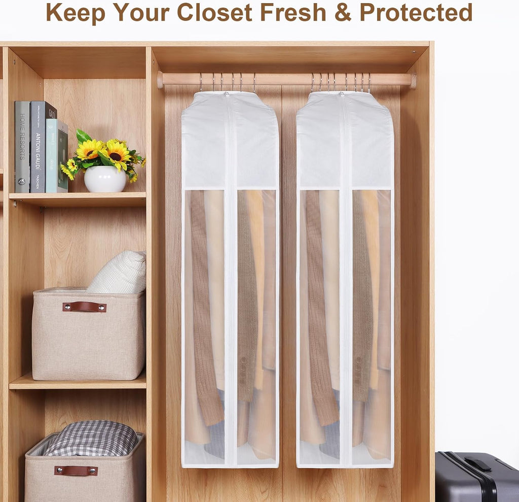 43" Premium Cotton Garment Bag for Hanging Clothes, Breathable Suit Bags for Closet Storage with Extre Large 10" Gusseted & Clear Window, Dust Cover with Zipper for Suits, Jacket, 3 Pack