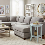 Furnifact Round End Table with Lower Storage Shelf, Modern Accent Side Table for Living Room, Quick Assembly, Light Blue Finish