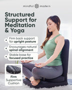 Mindful Modern Folding Pro Meditation Chair - Adjustable Meditation Seat with Back Support and Half Moon Buckwheat Meditation Cushion - Comfortable Mindfulness Living Room Floor Chair