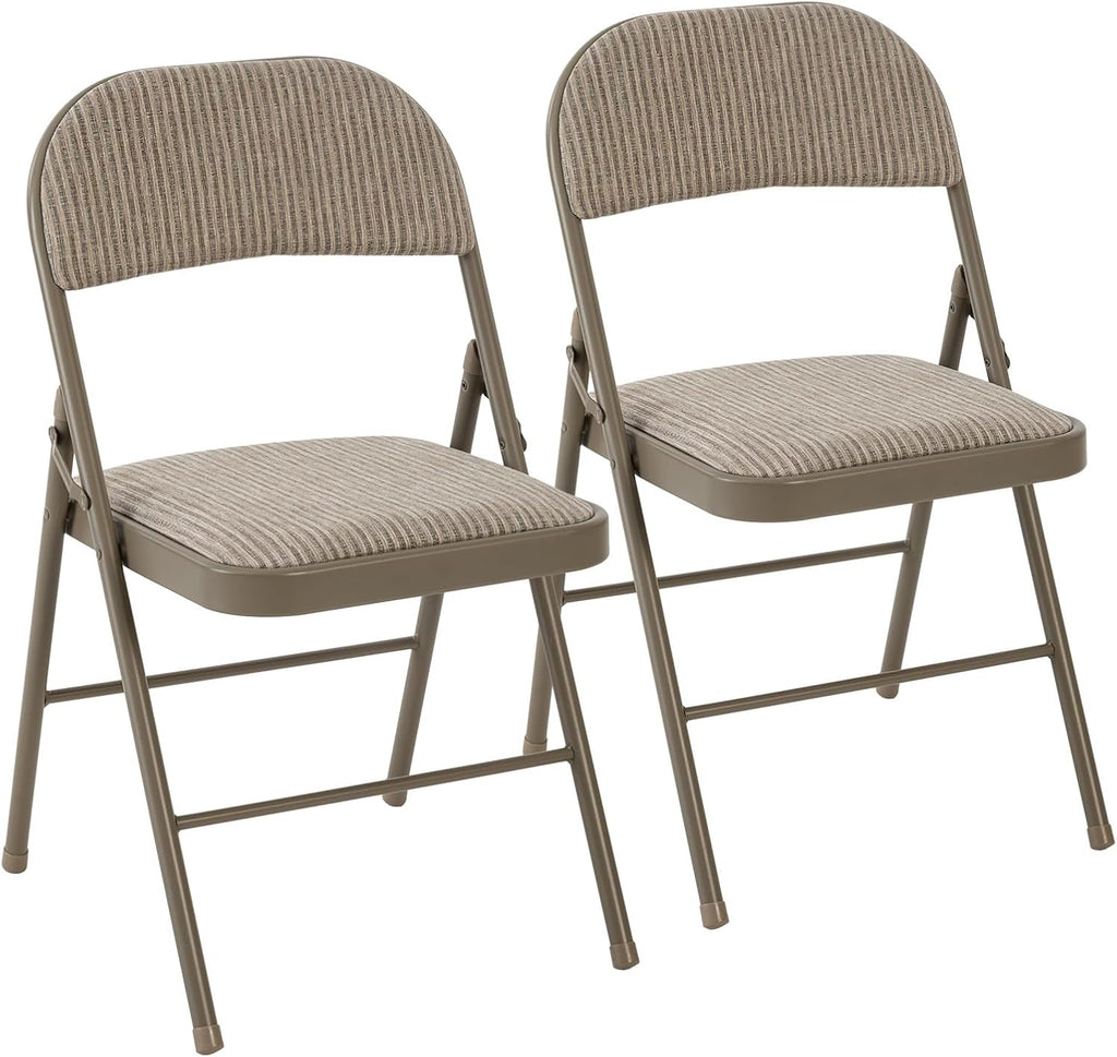 DUMOS 2 Pack Folding Chairs with Padded Cushion and Back - Fabric Stackable Portable Dining Chairs Set, for Home and Office, Conference, Wedding, Party, Patio, Garden, for Indoor Outdoor, Khaki