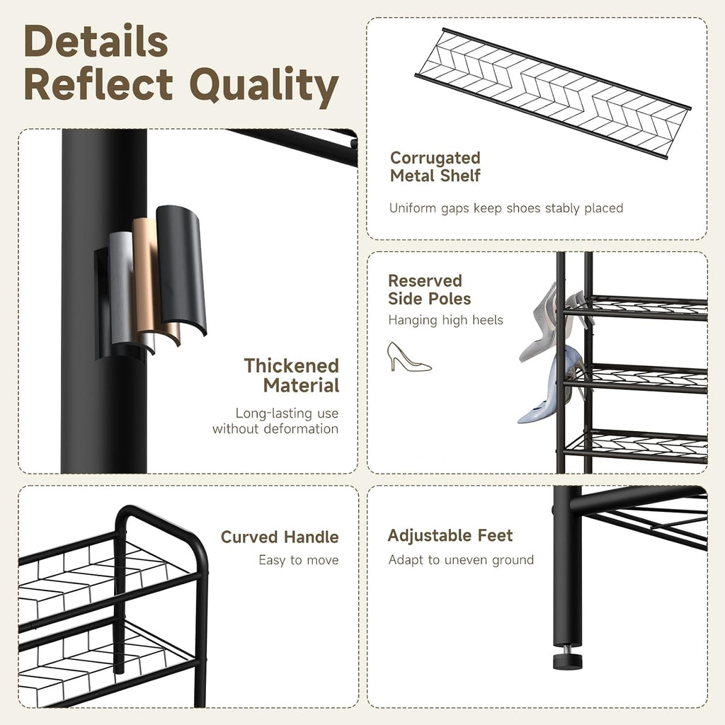 Shoe Rack,Long Shoe Organizer for Closet,Wide Shoe Storage for Entryway,4 Tier Sturdy Metal Free Standing Shoe Shelf