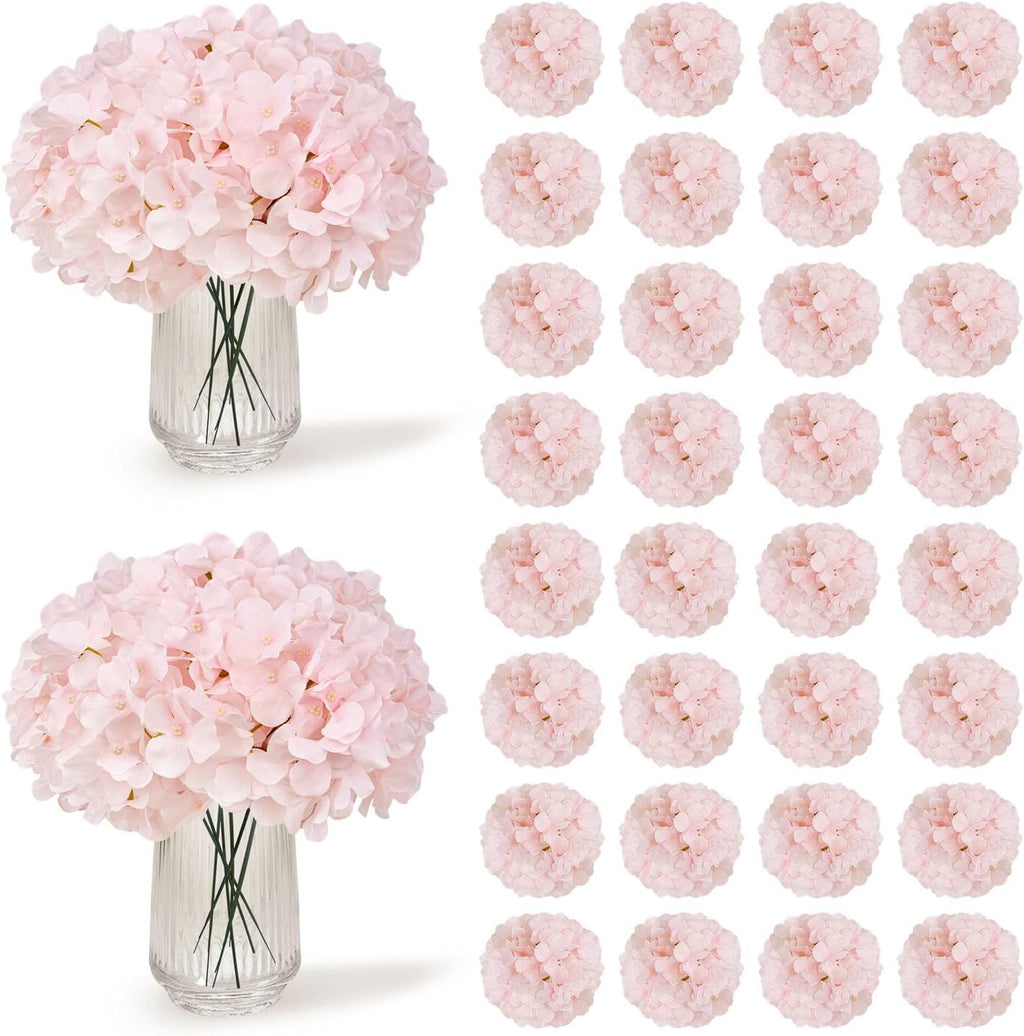 24PCS Light Pink Artificial Hydrangea Flowers with Stems, Silk Faux Hydrangea Heads for Baby Girl Shower & Nursery Decor