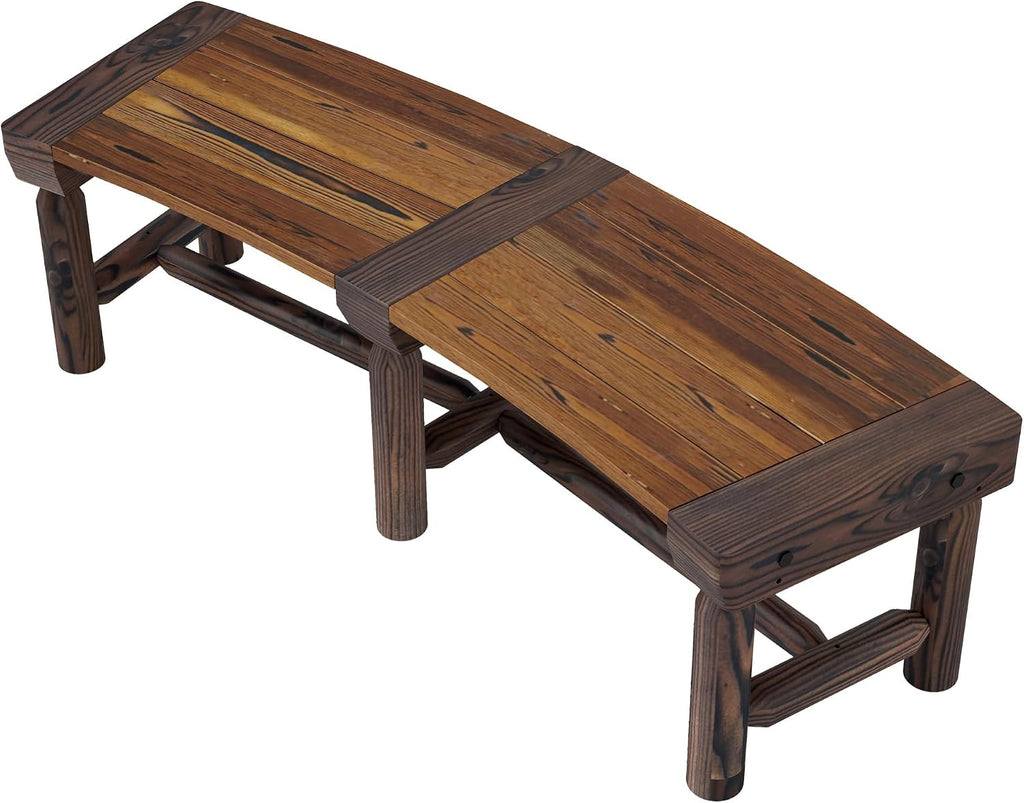 Tree Garden Bench, Brown Wooden Semicircular Outdoor Round Bench Wrap Around Park Seat for Yard Patio Deck Lawn Backyard Tree Surround Seating