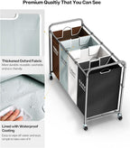 ROMOON Laundry Hamper Sorter Cart: 4-Section Organizer with Heavy-Duty Lockable Wheels and Removable Bags | 180L Rolling Laundry Basket for Dirty Clothes in Laundry Room or Small Spaces (Multicolor)