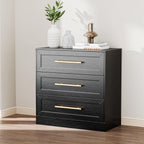 Anbuy Night Stand Large Bedside Side Table with 3 Drawers, Modern Wood Nightstand, Storage End Table with Golden Handles for Bedroom, Living Room (1 Piece, Black)