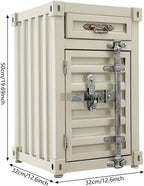 Industrial Wind Bedside Table, Container Style Locker Wrought, Iron Container Side Table with Metal Combination Lock for Living Room, Bar, Office (Creamy White, 12.6 x 12.6 x 19.69in)