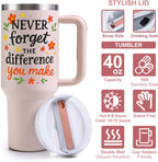 Thank You Gifts for Women, Never Forget the Difference You Make Tumbler - 40oz Stainless Steel Insulated Tumbler with Lid - Appreciation Retirement Gifts for Women, Farewell Gift for Coworkers