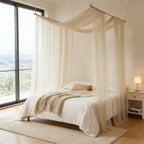 2 Panel Champagne Sheer Canopy Bed Curtains for Twin/Full/Queen/King Bed, 30"X118" Soft Breathable Voile Drapes - Flowy DIY Bedroom Decor for Standard Canopy Bed Frames