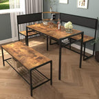 KEIKI 3-Piece Corner Dining Table Set for 4-6, Industrial Kitchen Table and Chair Sets with Storage & Bench, Farmhouse Rectangle Tables & L-shaped Seat for Living Room Breakfast Nook Restaurant, Brown