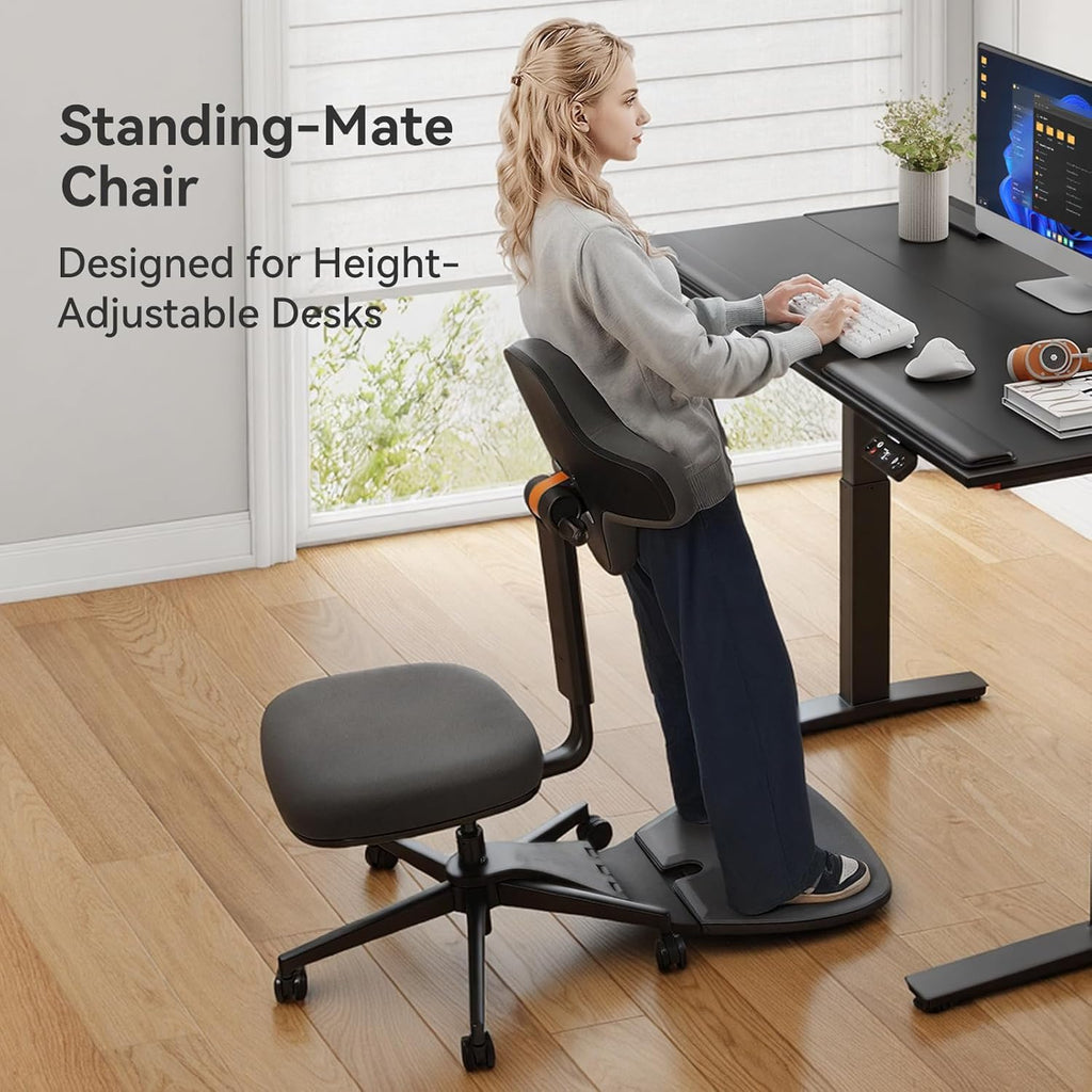 Newtral Standing Mate Chair, 6-in-1 Ergonomic Office Chair with 167° Lockable Flip Backrest, Multi-Position Stool for Standing Desk, Active Posture Support for Sit-Stand-Lean,Wide Seat