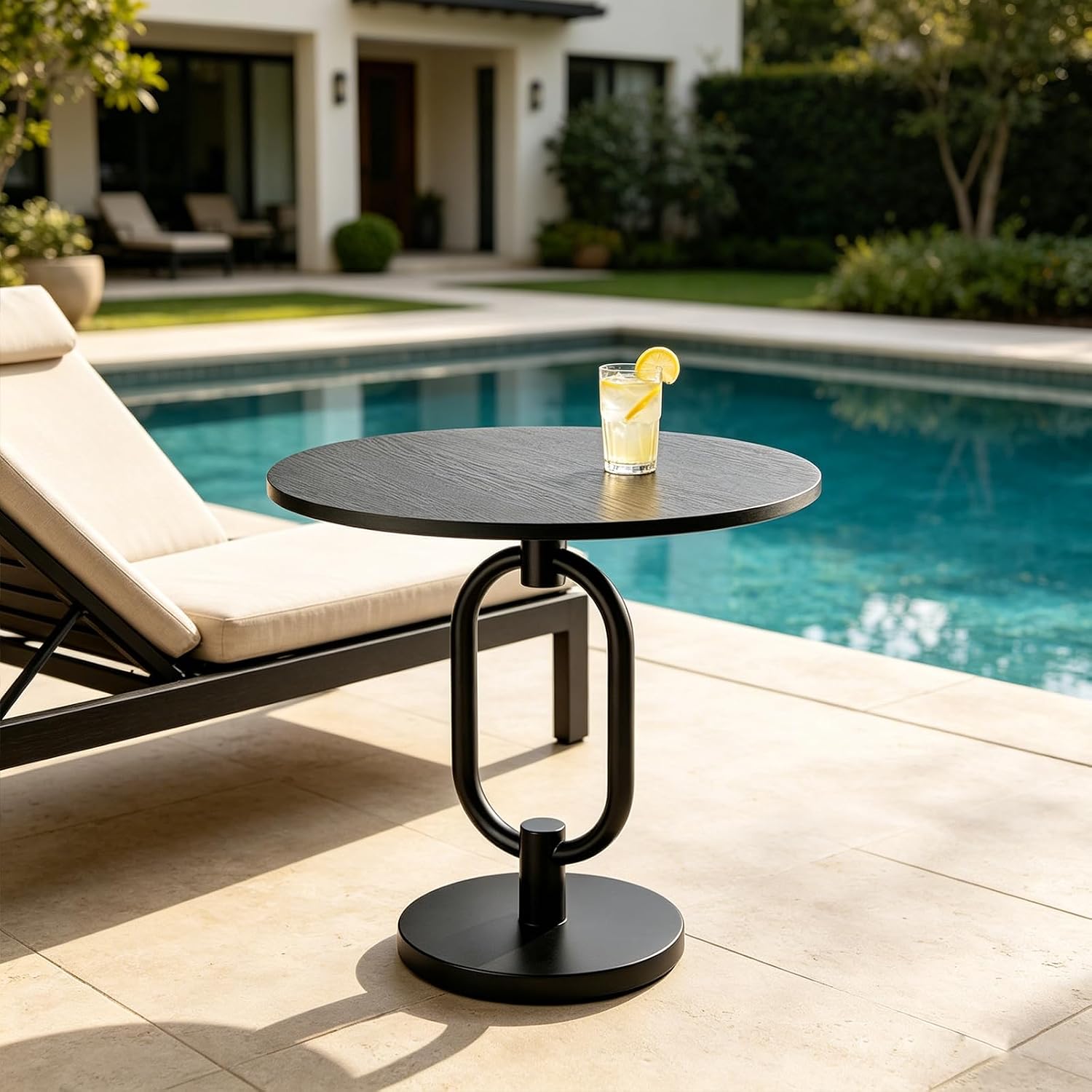 17In Black Round Side Table Modern End Table Stable Sofa Side Table with Heavy Duty Base Integrated Accent Coffee Table Nightstand for Living Room Bedroom Backyard