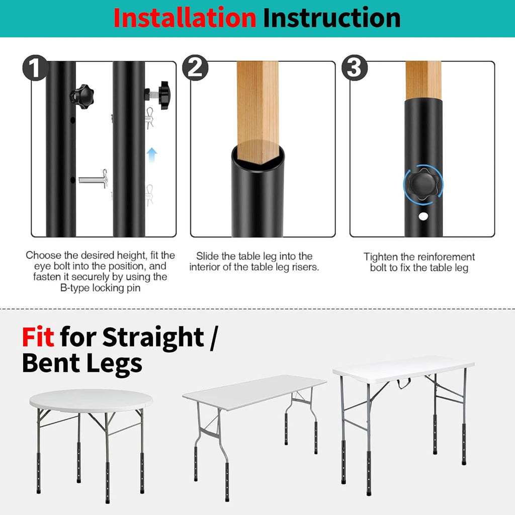 Folding Table Risers for Straight/Bent Leg, Durable Table Leg Extensions 2 Levels/Heights Table Leg Extenders 3.6in | 5.2in - All for Treating Your Back Pain (4-Pack)