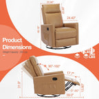 Swivel Rocker Recliner Chair, 360 Degree Glider with High Backrest & Padded Armrests, Manual Rocking Recliner for Nursery, Living Room, Bedroom, Small Spaces, Grey