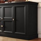 ONBRILL 63" Large Buffet Cabinet with Storage, Farmhouse Sideboard Cabinet with Grooved Barn Doors, Wood Rustic Kitchen Buffet Table Coffee Bar Storage Cabinet for Kitchen, Living Room (Black)